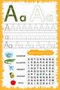 Educational worksheet for children learning the English alphabet. Handwriting and crossword puzzle game for memorizing words. Royalty Free Stock Photo